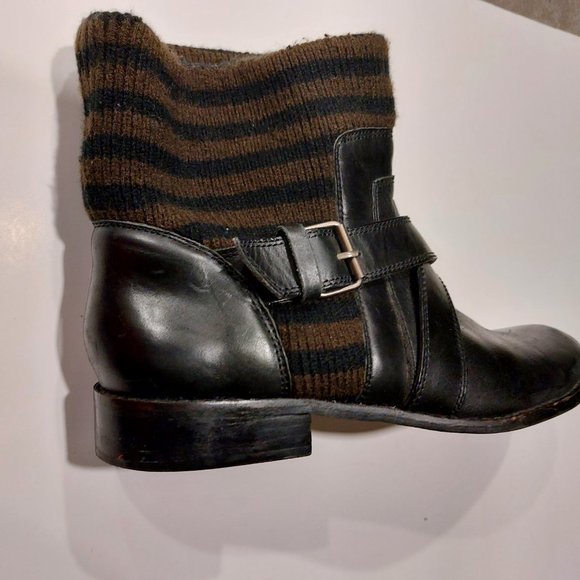 Splendid Black Leather Ankle Boots w/Brown/Black Knit Top - Size 9.5M - Picture 2 of 7